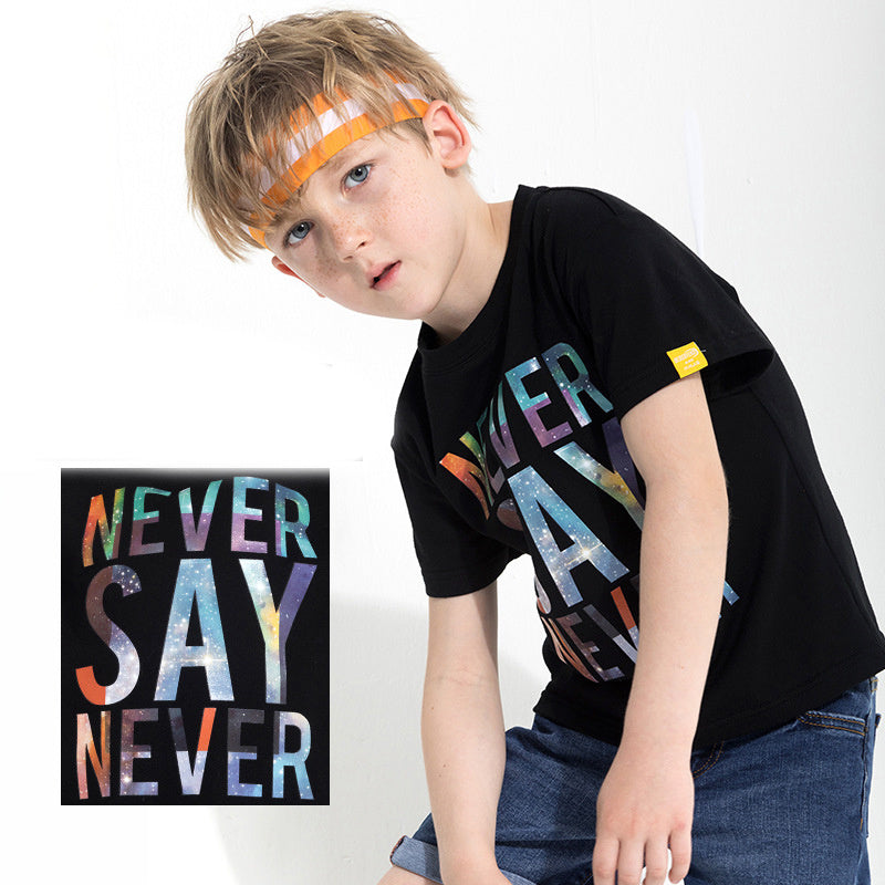 Cotton Short Sleeve Letters Print T Shirt Regular Kids