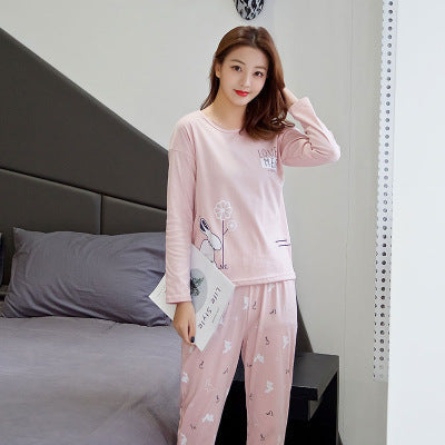 Womens Striped Milk Silk Cotton Pajama Set Long Sleeve