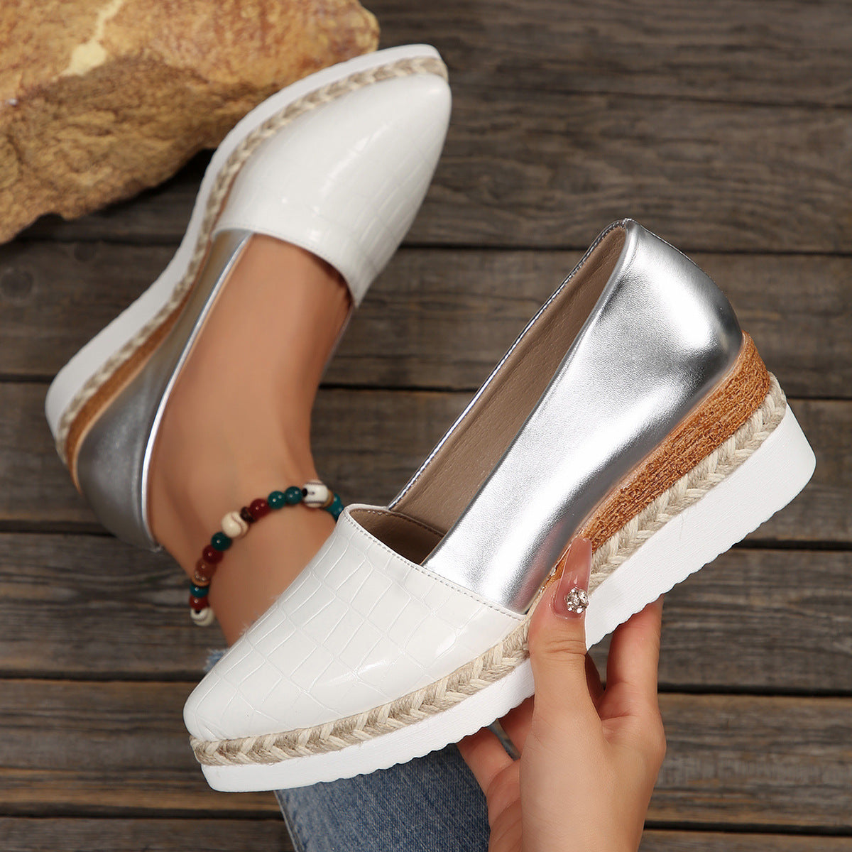 Woven Hemp Rope Muffin Bottom Low-cut Breathable Pointed Women's Pumps