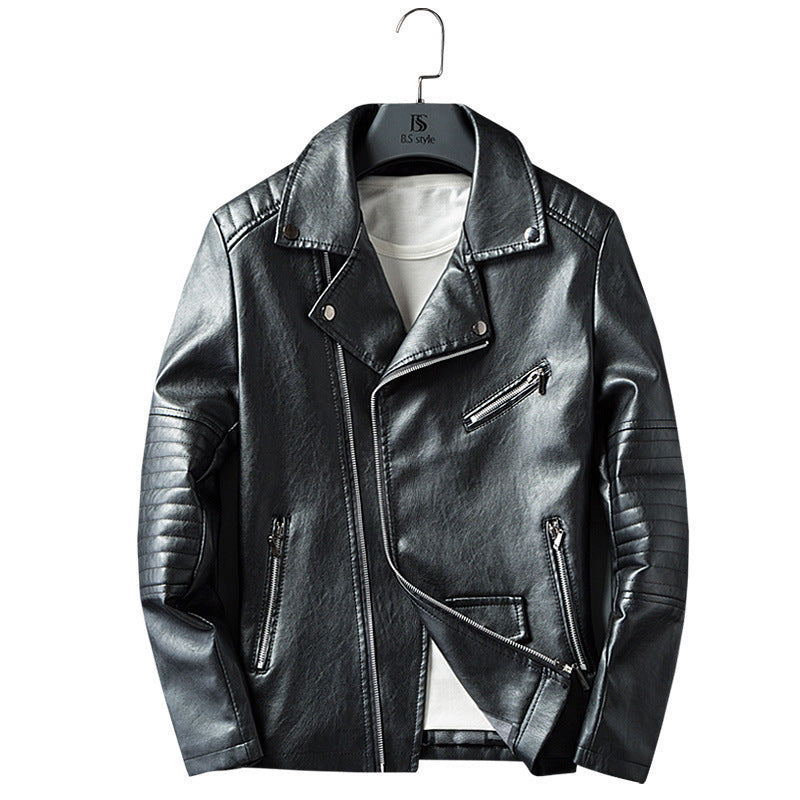 Urban Moto Washed PU Leather Jacket – Men’s Zipper Lapel, Spring & Autumn