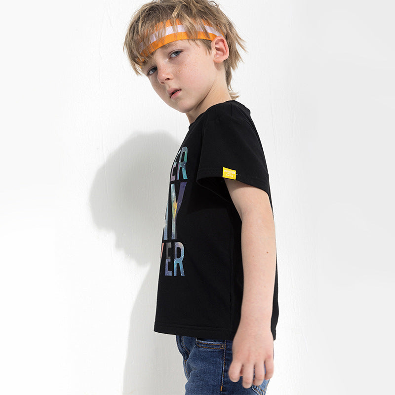 Cotton Short Sleeve Letters Print T Shirt Regular Kids