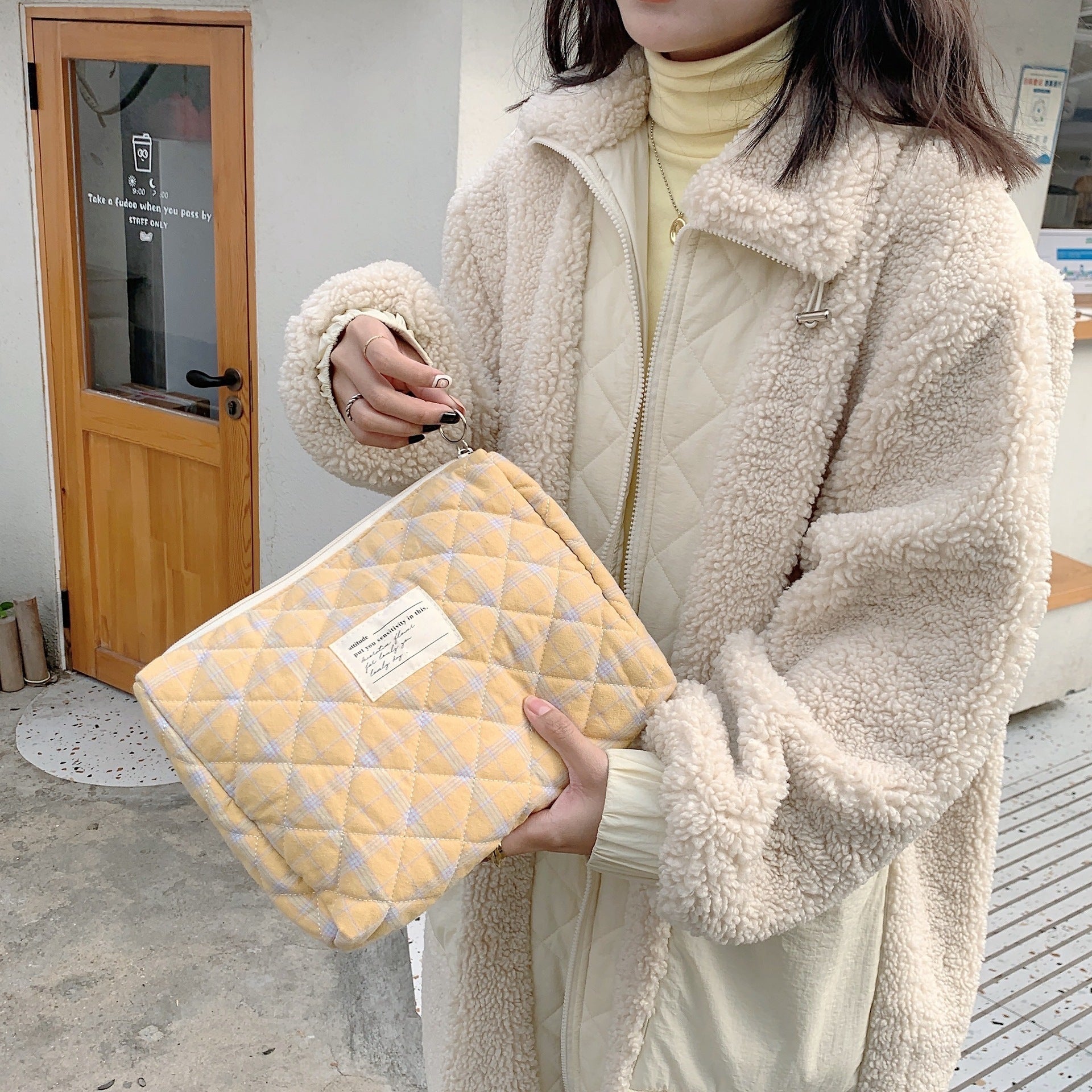 Bump Color Plaid Makeup Bag Change Mobile Phone Organizer Student Hand Bag