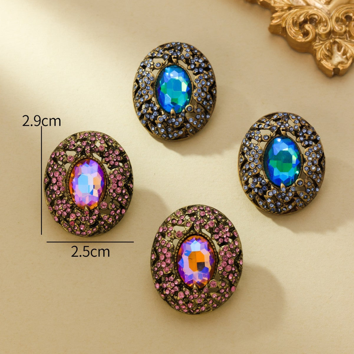 Mid-ancient Vintage Court Vintage Full Inlaid Laiying Stone Earrings