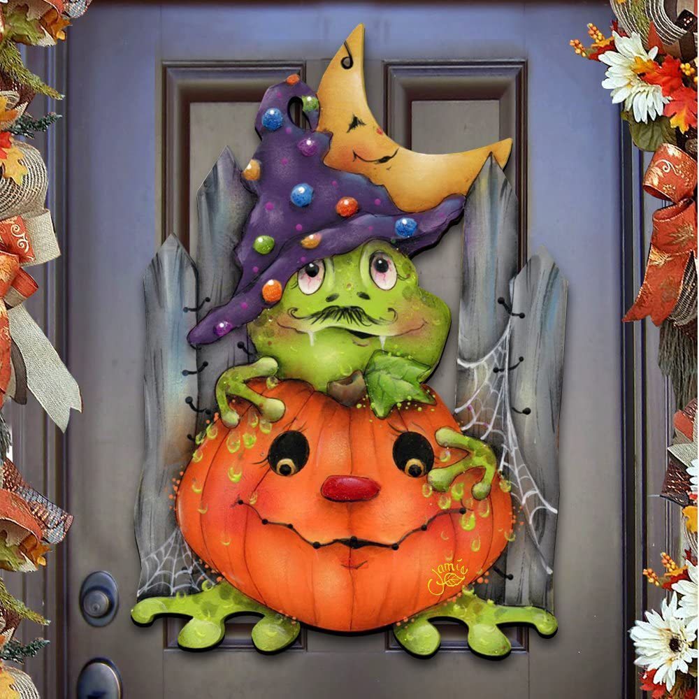 Wooden Halloween Decoration – Yellow UV Printed Home Ornament for Festive Party Decor