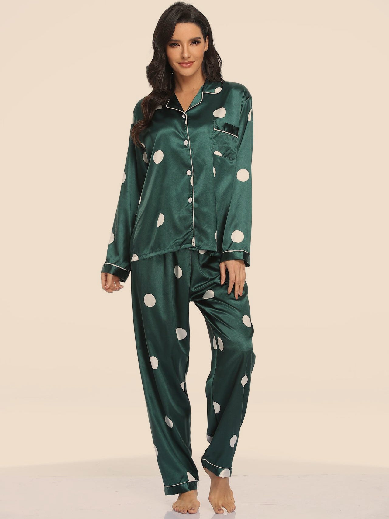 Women's Print Pajama Set Silk Look Polyester Long Sleeve