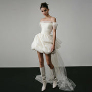 Elegant Off-Shoulder Light White Short Wedding Dress