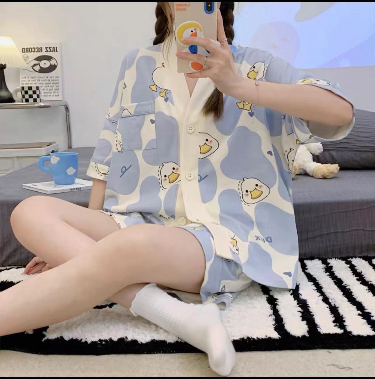 Women's Fashion Casual Short Sleeve Cute Loungewear Suit