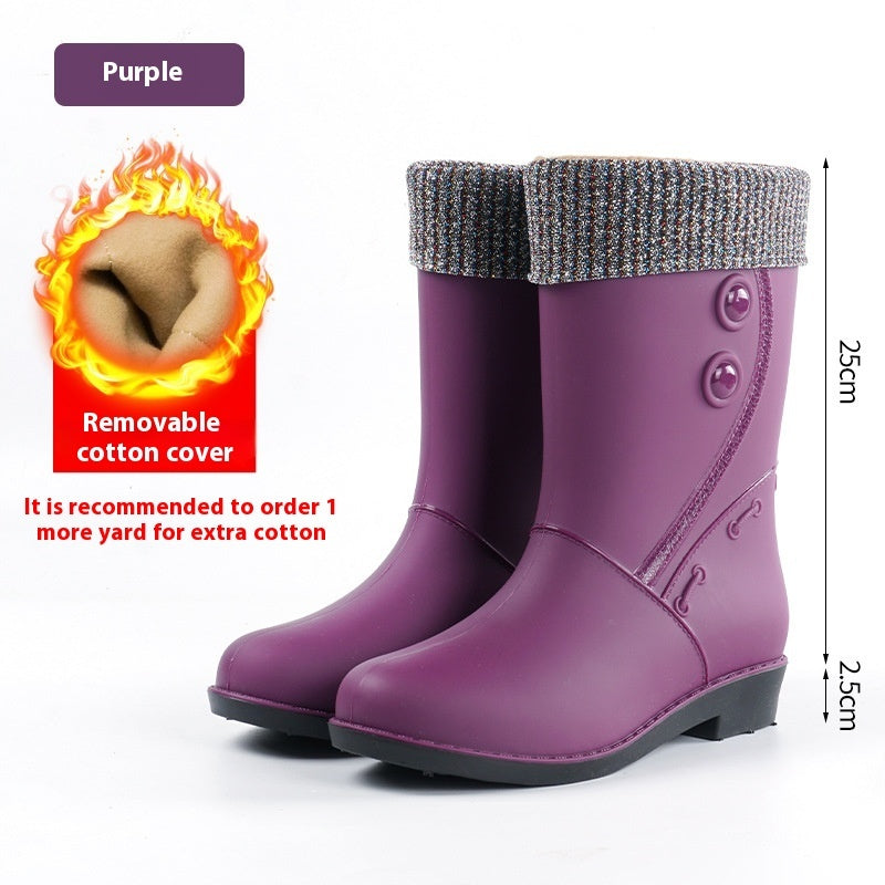 Women's Rain Boots Fleece-lined Fashion Mid-calf Waterproof