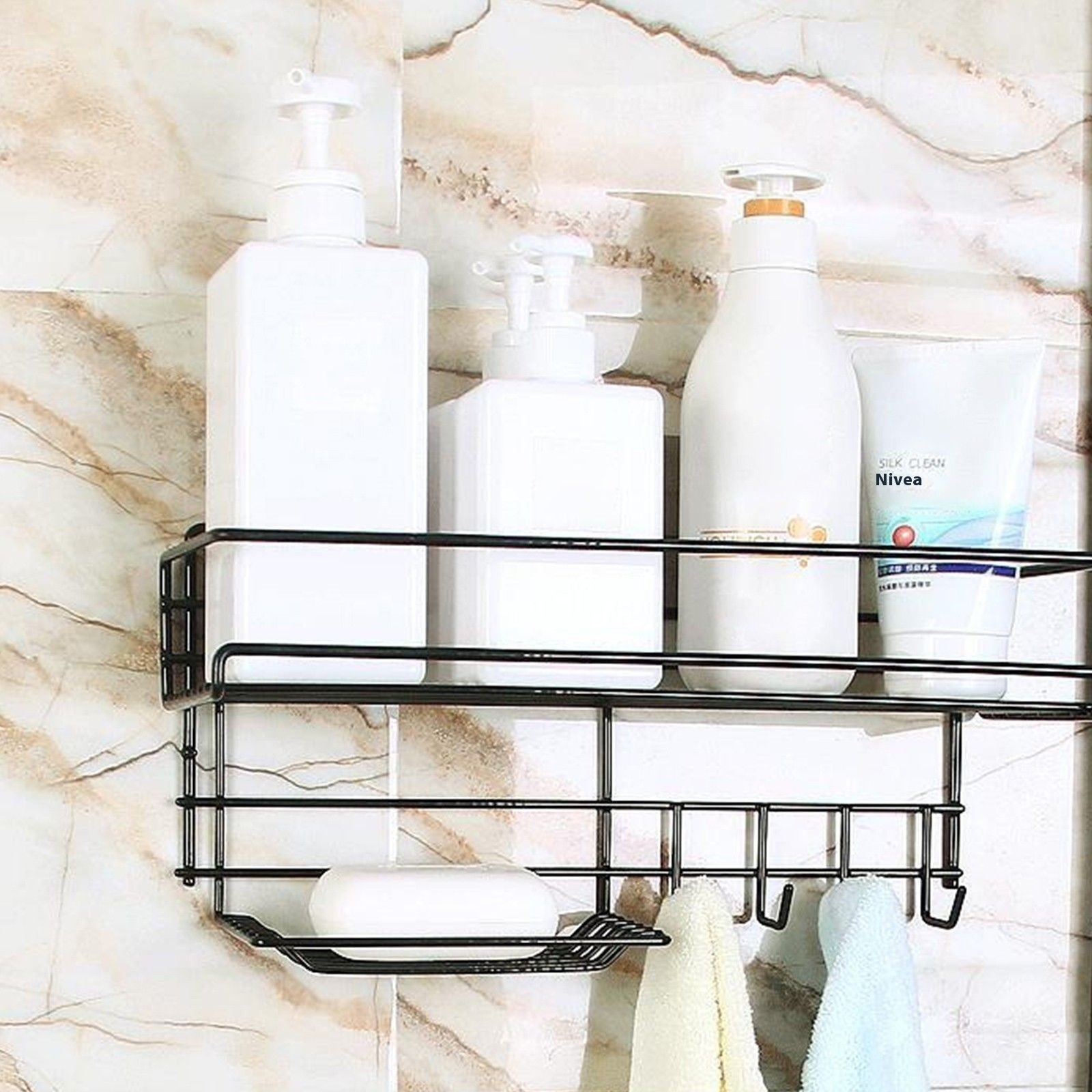 Punch-Free Wall-Mounted Bathroom Storage Rack – No-Drill Easy Installation