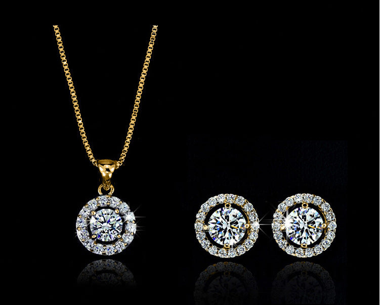 Elegant Women’s Alloy Plant and Flower Diamond-Set Earring and Collar Jewelry Set