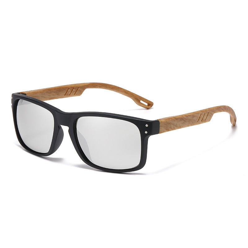 Men's Retro Wood Grain Square Sunglasses