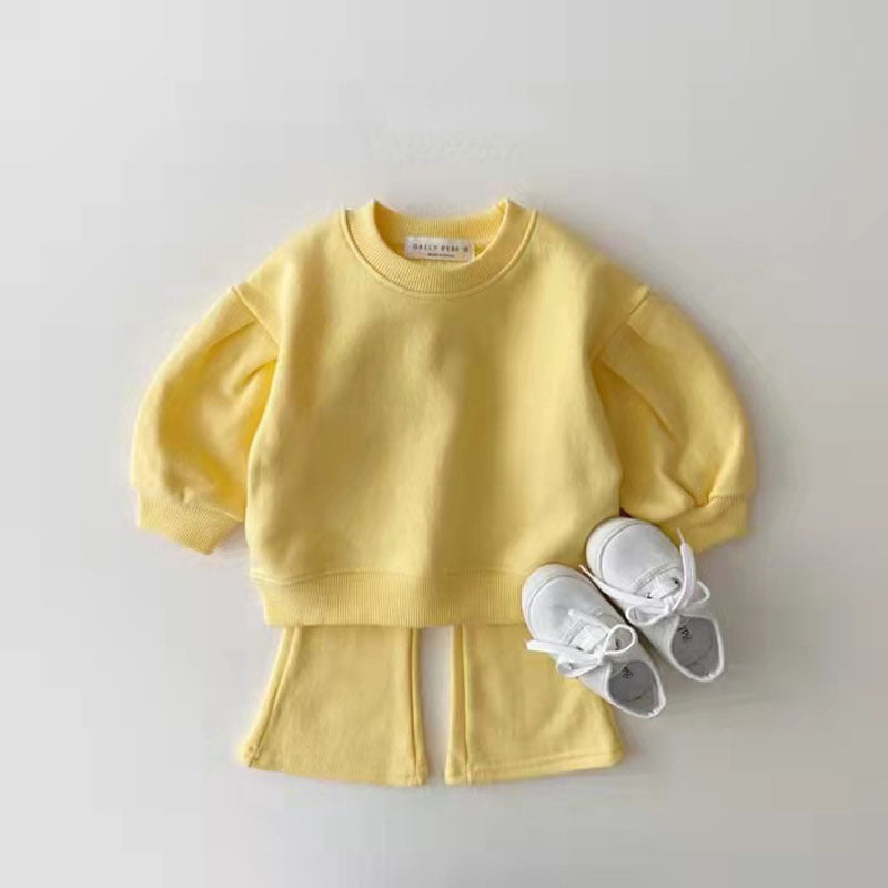 Korean Style Baby Clothing Set – Spring and Autumn Cotton Sweater and Pants Two-Piece Outfit for Infant Girls and Toddlers