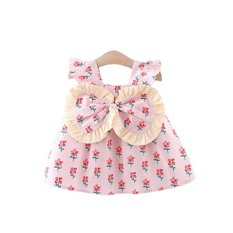 Girls' Dress Suspenders Flounced Sleeve Printing