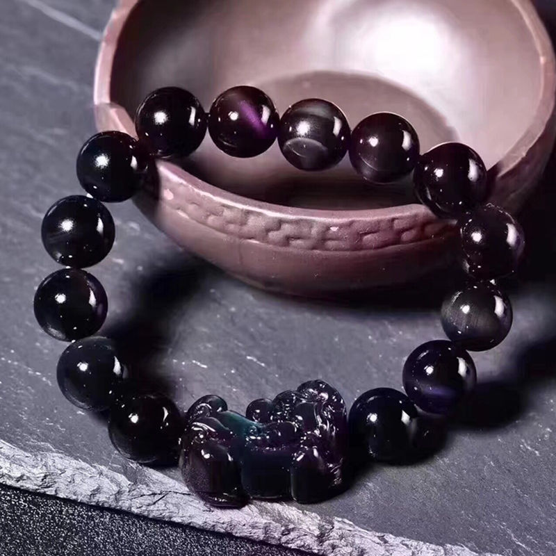 Natural Ice Color Eye Obsidian Bracelet