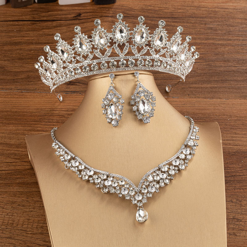 Bridal Crown Wedding Alloy Diamond Crown with Elegant Rhinestone Headdress Set