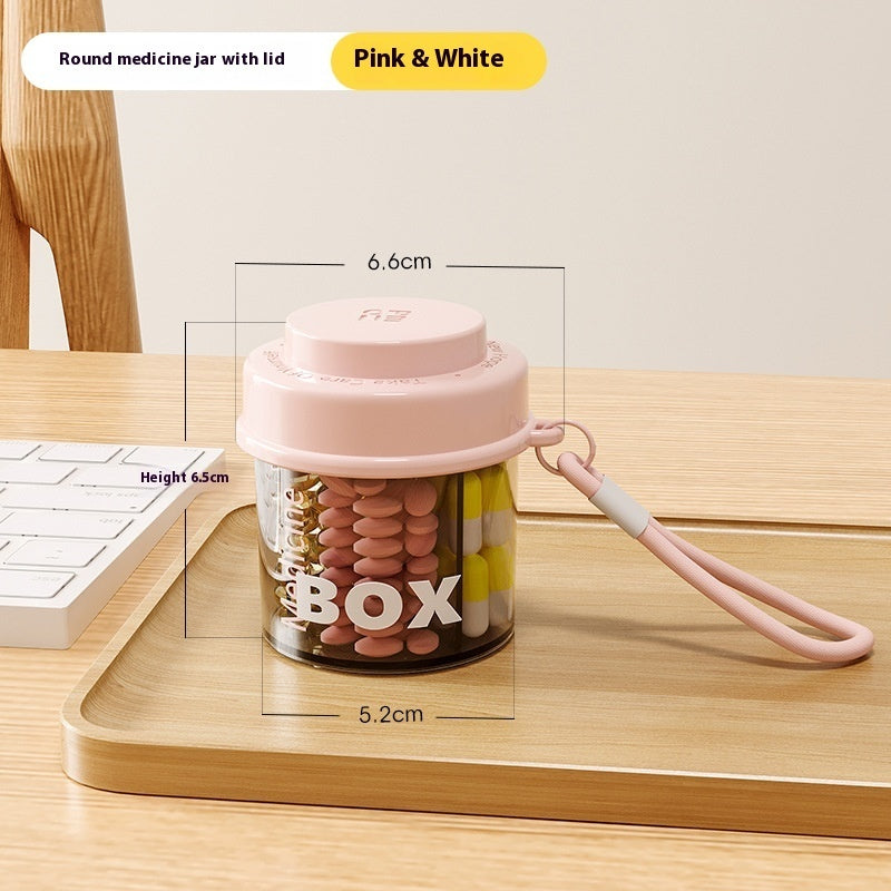 Compartment Round Pill Box Portable Four Divided Storage Box Sealed