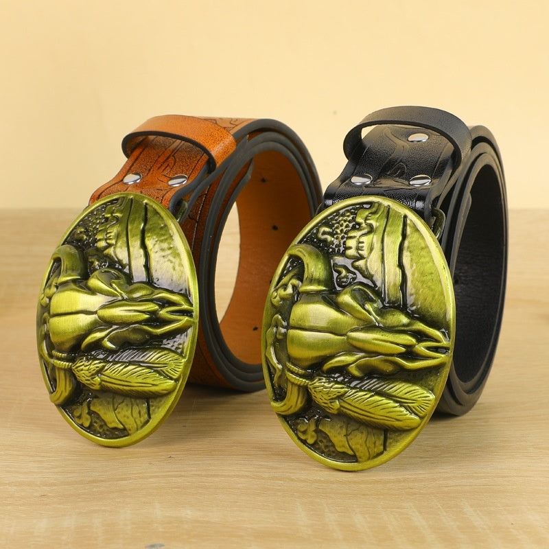 Men's Belt with Cow Head Buckle