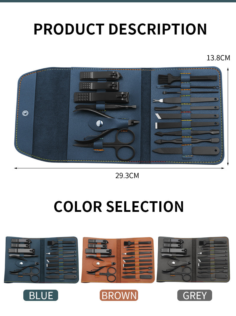16-Piece Nail Clipper & Grooming Kit – Manicure Pedicure Tools with Bag