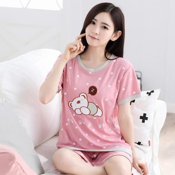Women's Short Sleeve Cotton Sleepwear Relaxed Bear Pattern