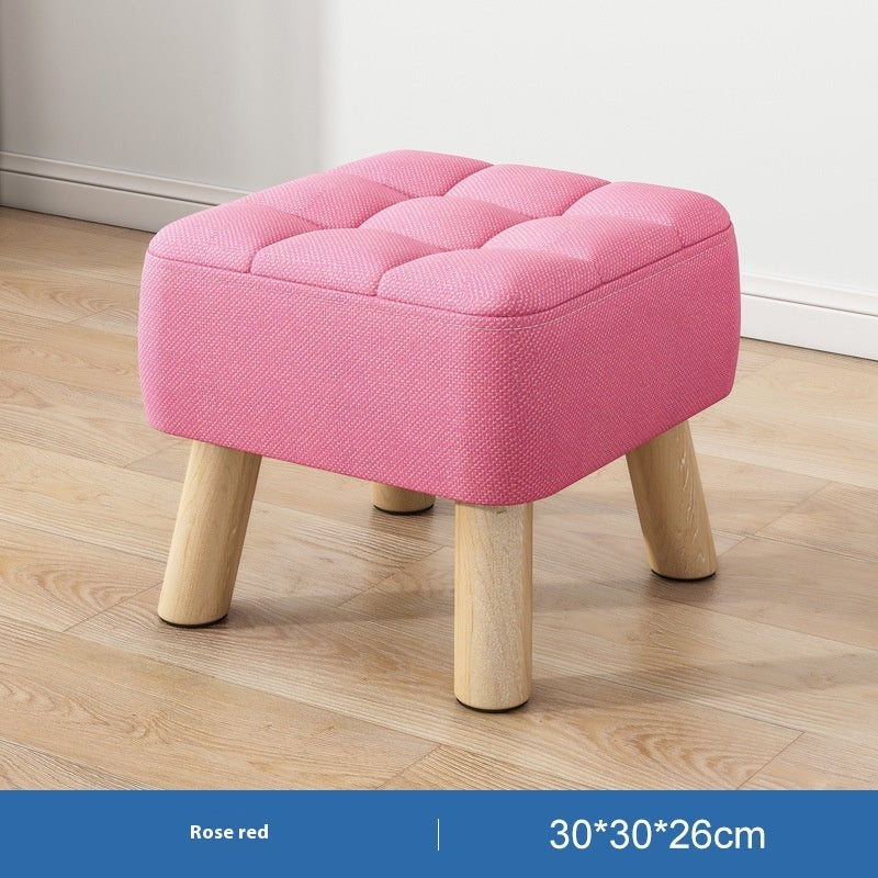 Solid Wood Stool Short Household Minimalist Fabric
