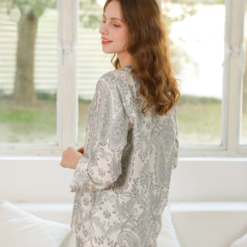 Women's Rayon Satin Collarless Pajamas Long Sleeved Trousers