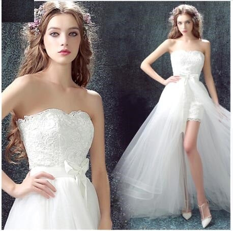 Sexy Mermaid Short Wedding Dress with Detachable Tulle Lace Appliqué Skirt