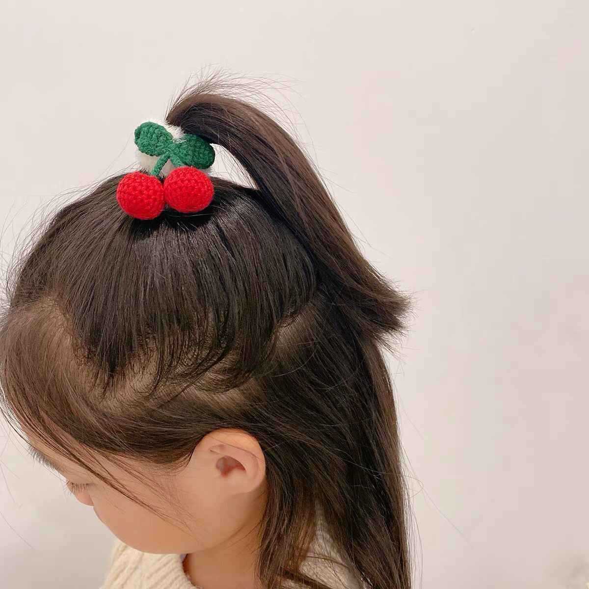 Beige Cherry Plush Hair Ring Children Baby Girl Sweet