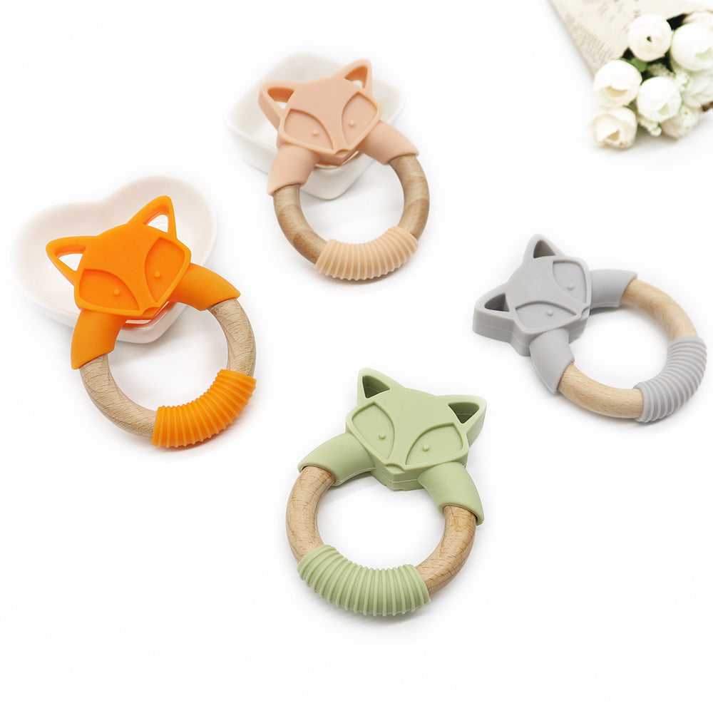 Unisex Fox Teether Ring Beech Wood And Silicone Kids Toy