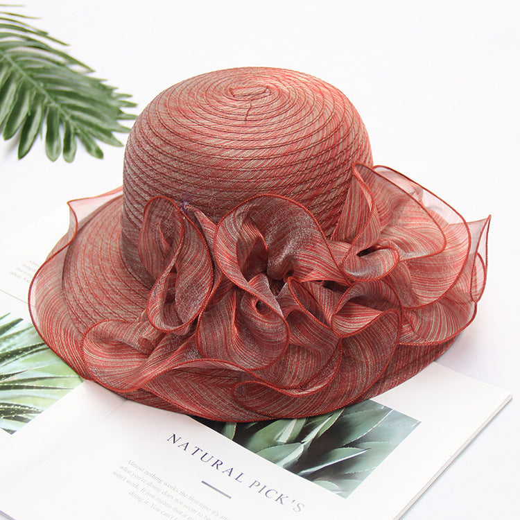 Women's Korean Lace Organza Wide Brim Foldable Sun Hat