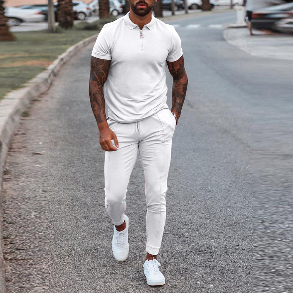 Summer Cross-Border Foreign Trade Short-Sleeved Trousers Two-Piece Leisure Youth Suit Sports Suit Two-Piece Suit
