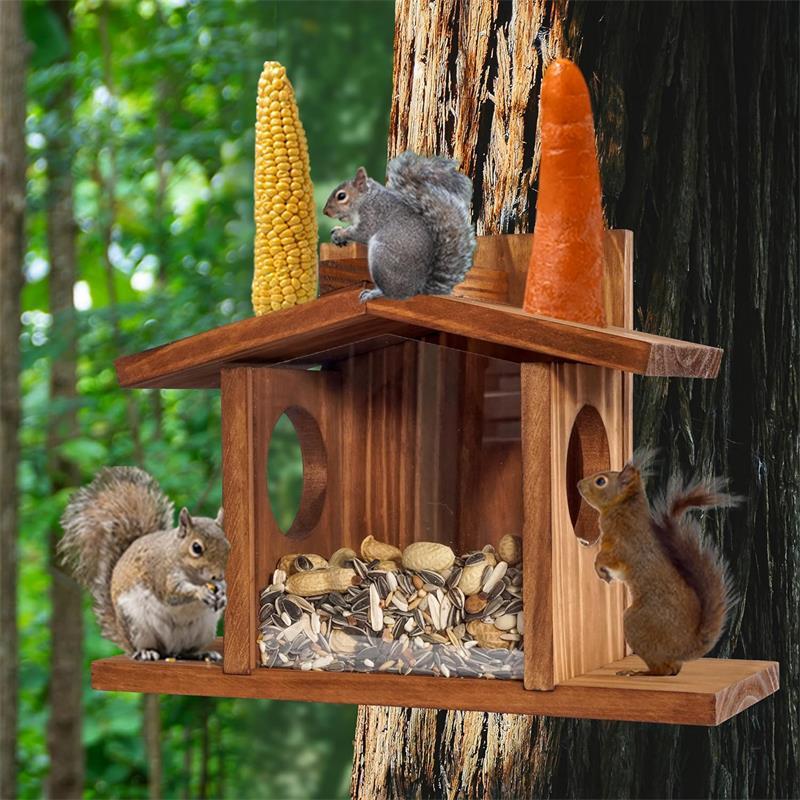 Wooden Squirrel Feeder Desktop Craft Ornament