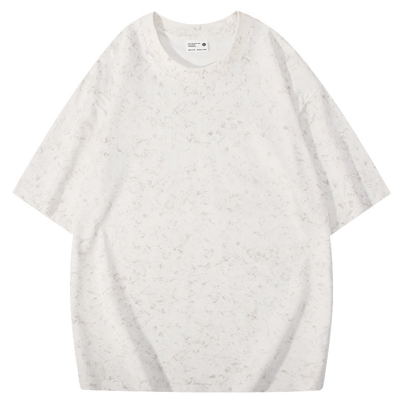 Batik American Solona T-shirt 220g Washed Distressed T-shirt Loose Shoulder Round Neck
