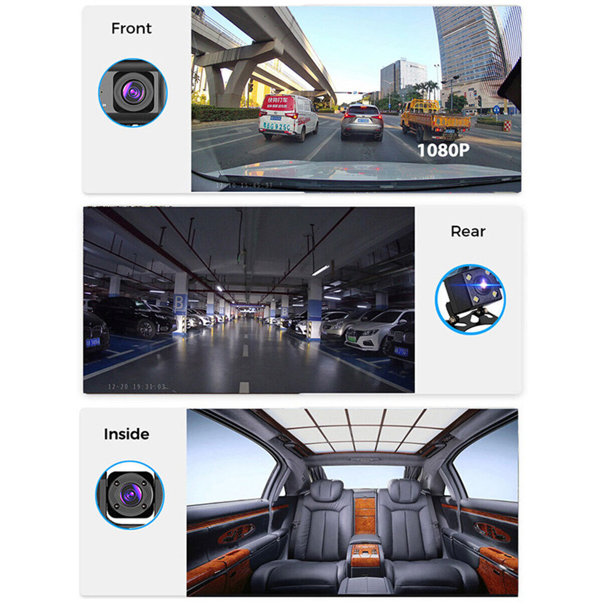 1080P Dual Lens Car Dash Cam with G-Sensor, Front and Rear Video Recorder