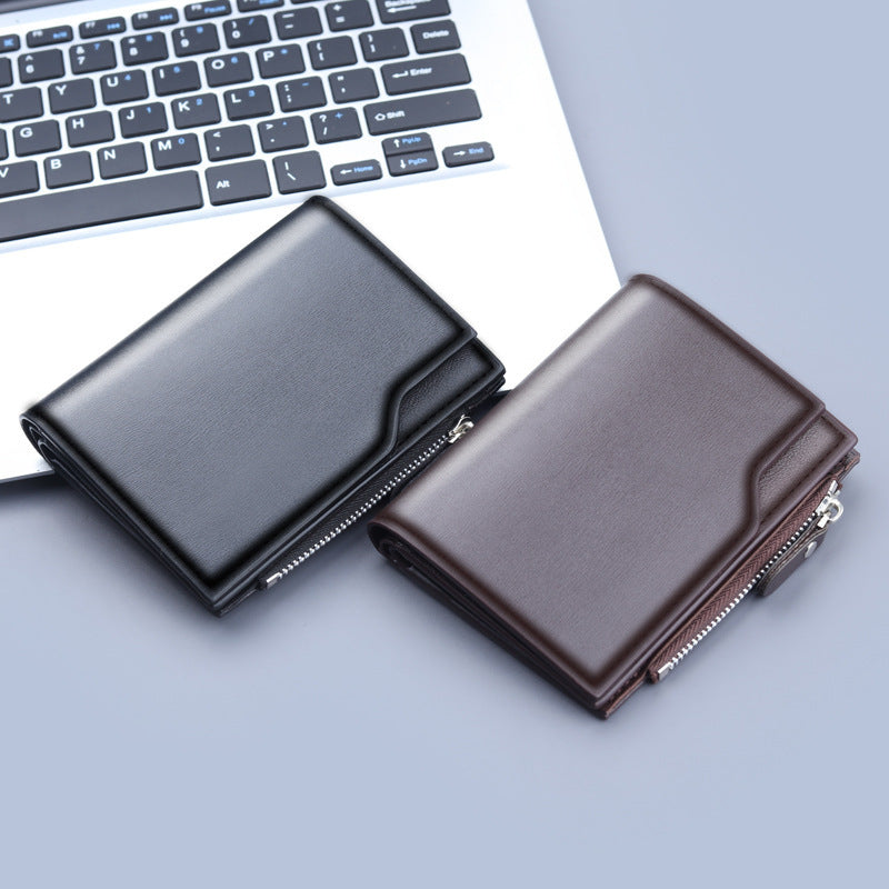 Men's PU Three Fold Wallet Slim Card Slots Solid Color