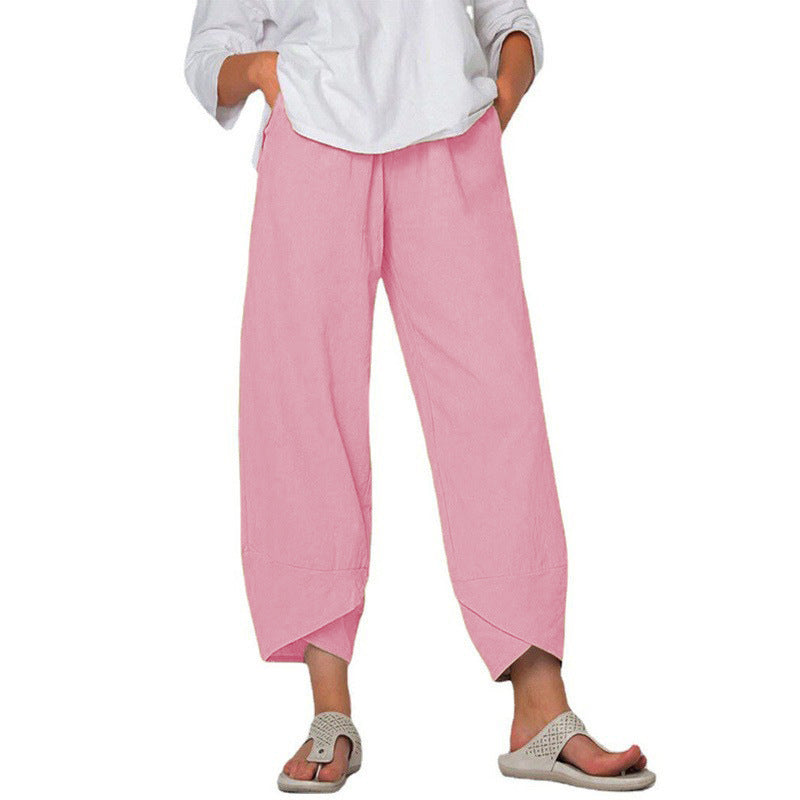 Women’s Cotton & Linen Wide-Leg Pants – Solid Color High-Waist Loose Casual Trousers