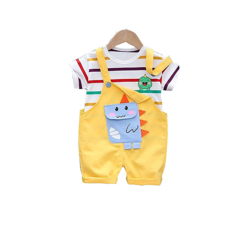 Kids Dinosaur Suspender Shorts Set Cotton Regular Fit