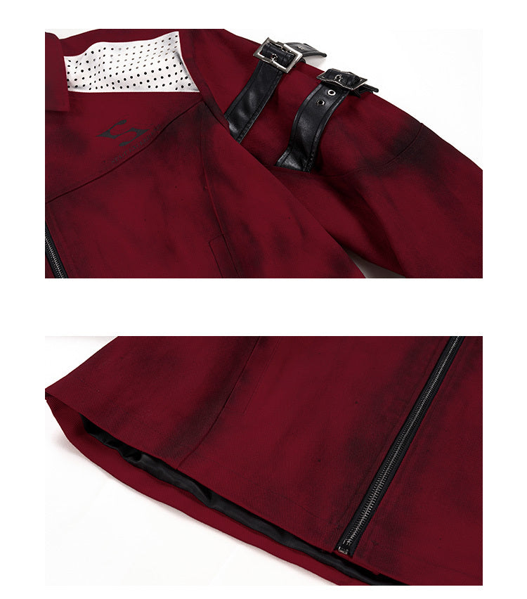 Red Dirty Dyed Short Denim Coat