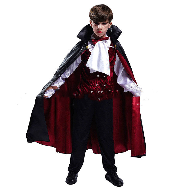 Kids Fantasy Costume Set – European and American Style Halloween Outfit with Cape, Shirt, Pants, and Vest