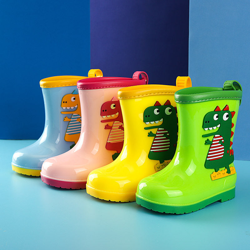 Unisex Cartoon Dinosaur PVC Rain Boots Regular Fit Slip On
