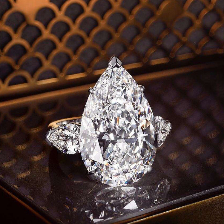 Elegant Pear-Shaped Drop Engagement Ring with Sterling Silver Inlay