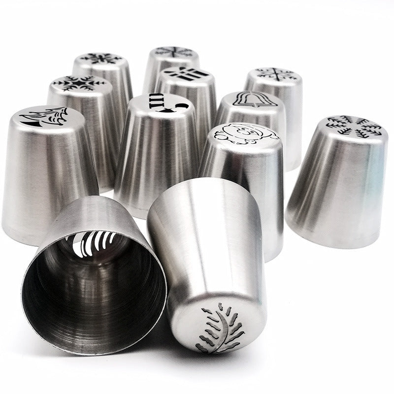 15-Piece Stainless Steel Christmas Icing Nozzle Set – Festive Piping Tips for Holiday Baking