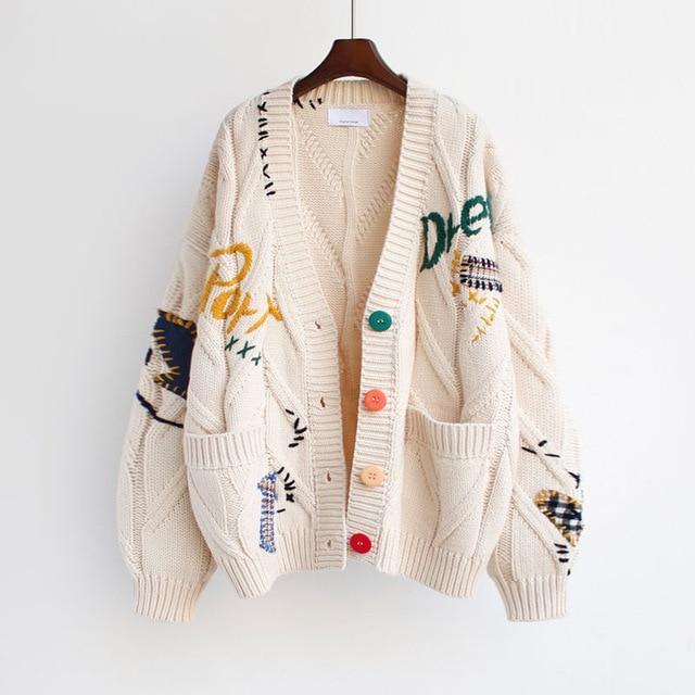 Women's Cardigan Angora Acrylic Blend Letters Relaxed