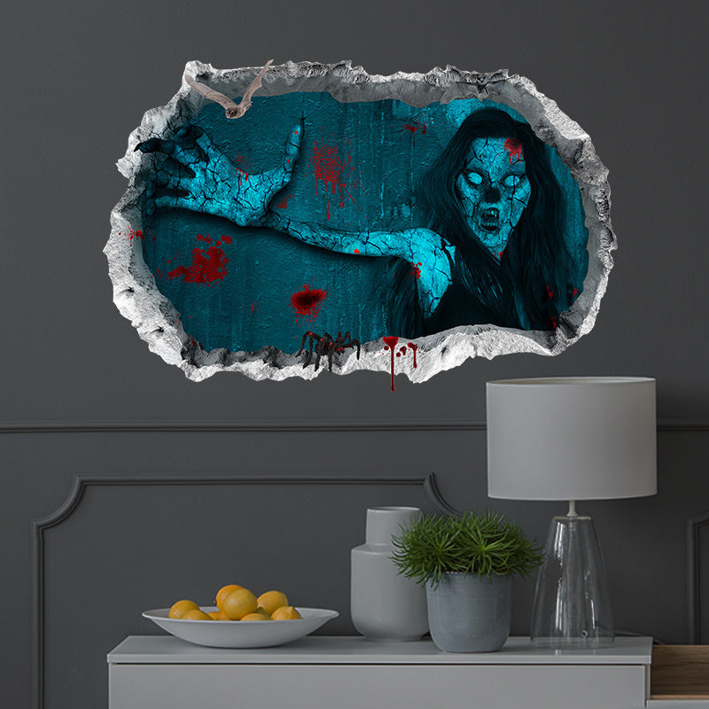 Halloween Horror Woman Bloody Handprint Decorative Wall Sticker