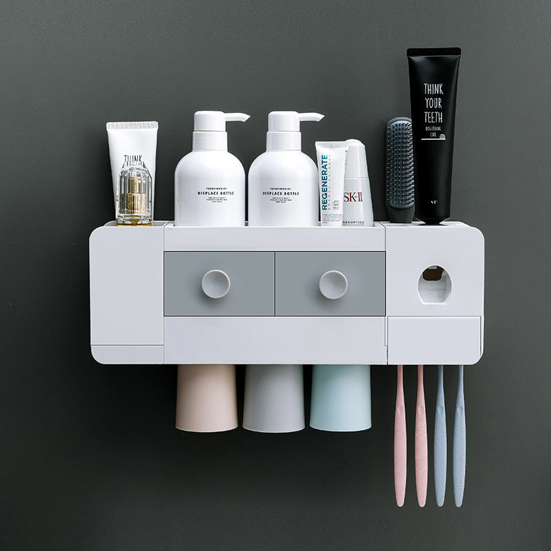 Wall-Mounted Magnetic Toothbrush Holder with Automatic Toothpaste Dispenser