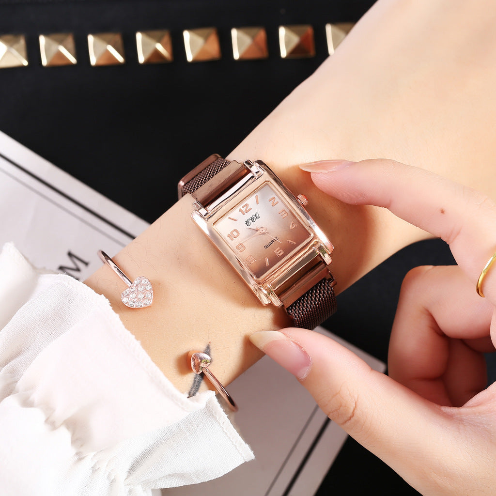 Casual Rectangular Dial Women’s Quartz Watch with Magnetic Buckle Strap