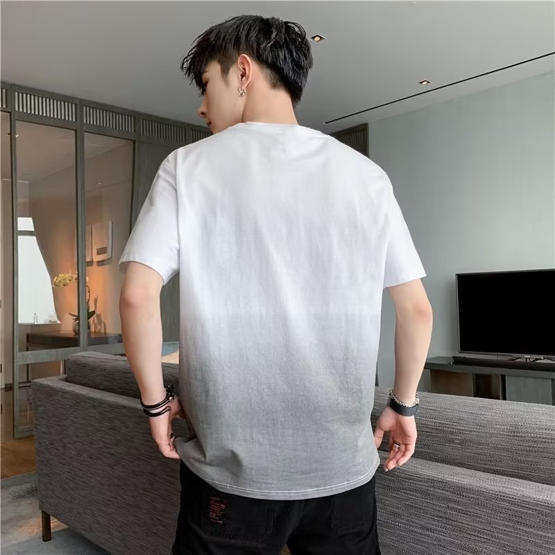 Summer Men's Gradient Color Short Sleeve Men's Casual Youth Round Neck