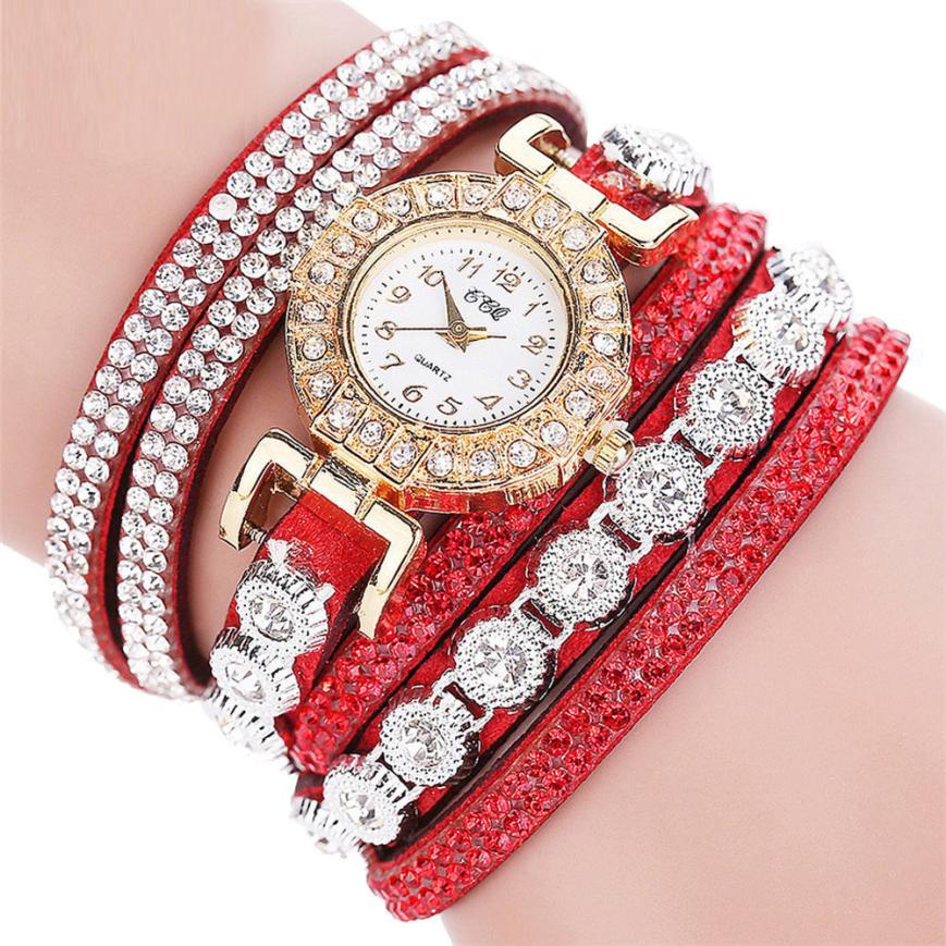 Fashion Luxury Women's Quartz Rhinestone PU Leather Bracelet Watch