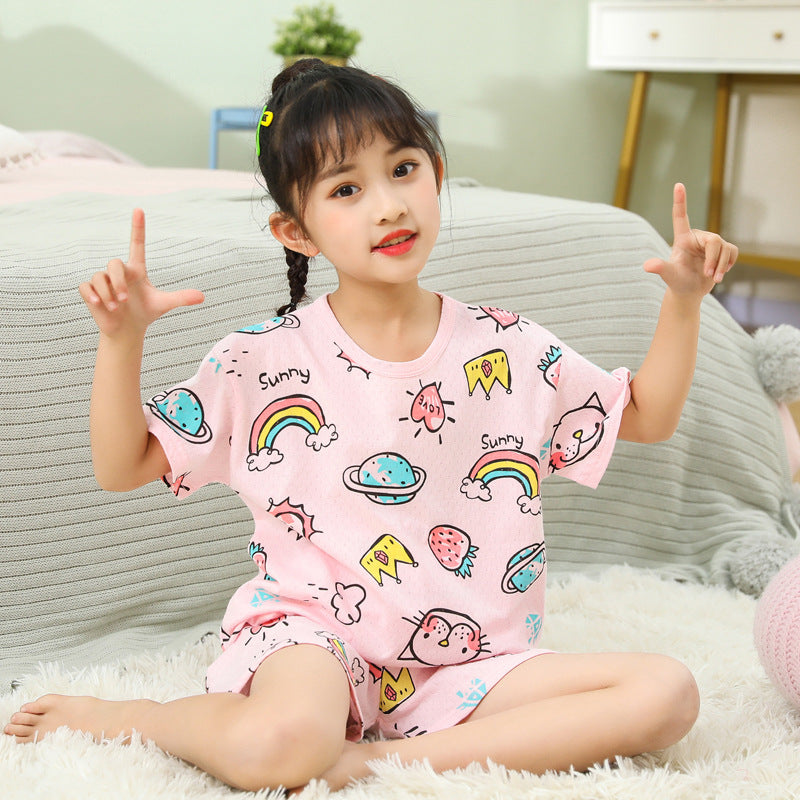 Summer Children's Short Sleeve Shorts Set Cotton Mesh