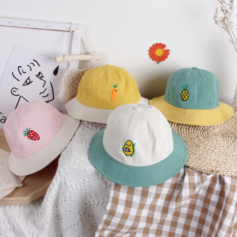 Ins Wind Avocado Strawberry Fruit Embroidery Children's Color Matching Fisherman Hat