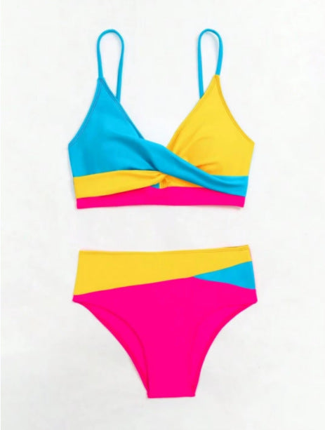 Women's Bikini Set – Polyester Lined Two-Piece Swimsuit (Yellow, Blue, Red)